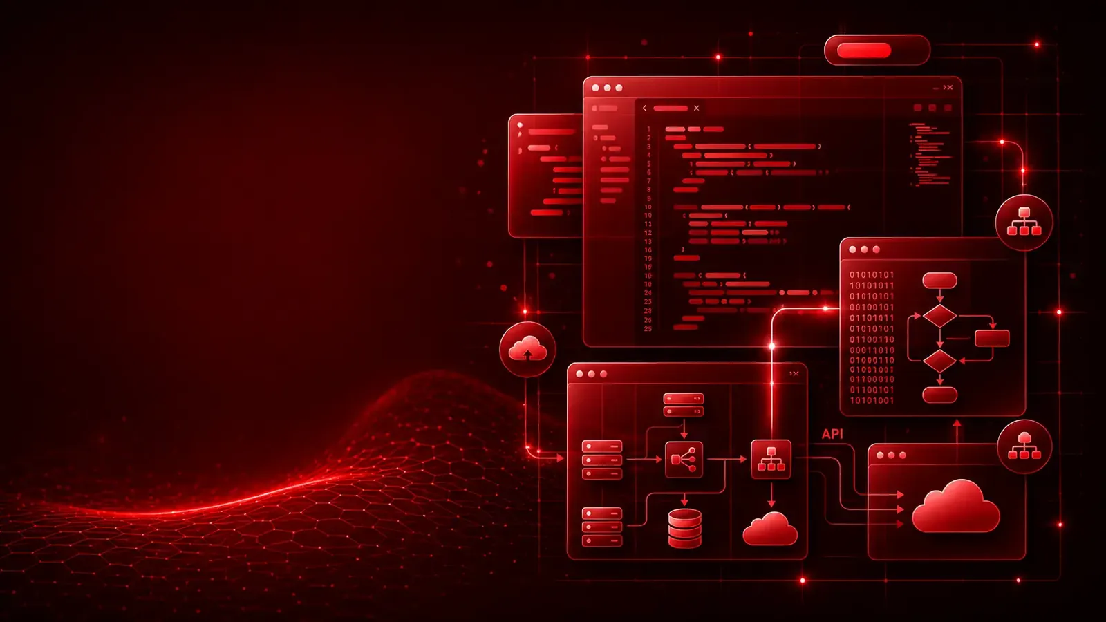 Illustration of website screens and code